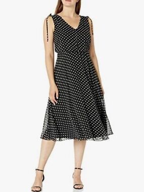 Jessica Howard Sleeveless V-Neck Midi Polka Dot Dress size 6